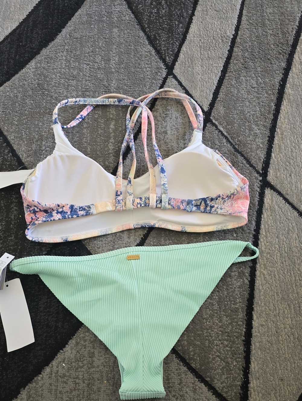 Roxy Pastel Tie-Dye Bikini Top with Mint Ribbed Bottom Sz Med - Picture 4 of 6
